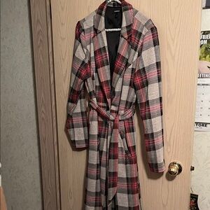Torrid Red and Gray Plaid Trench Coat
